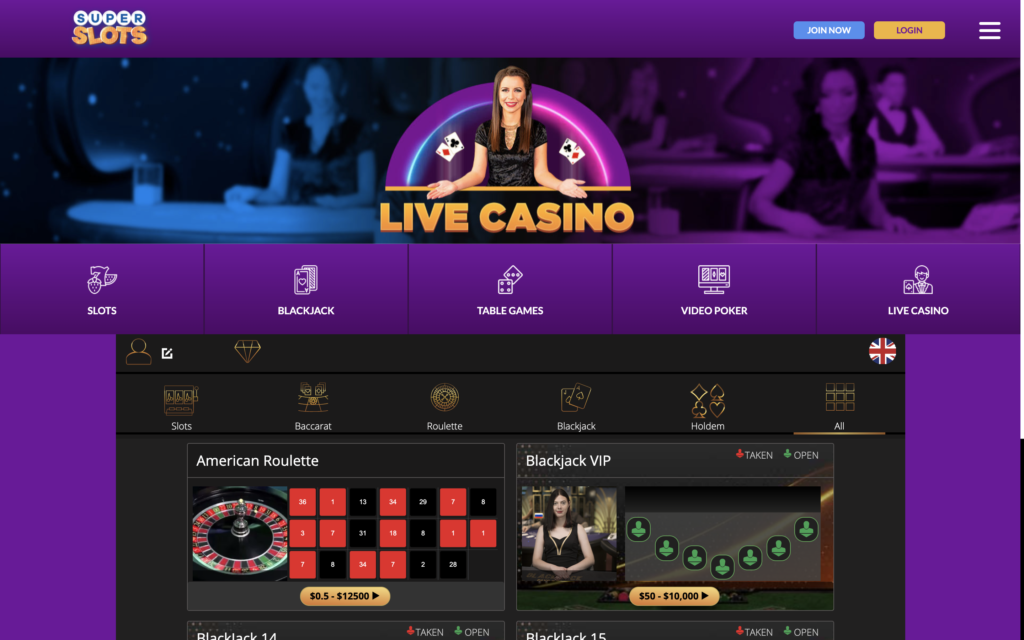 super slots live casino black